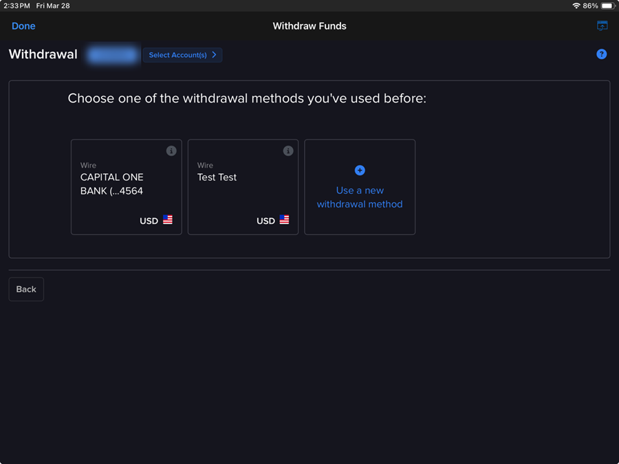 The withdraw method on the iPad